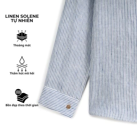 Áo Sơ Mi Sọc Nút Gỗ Tay Dài Nam Relax Form Rộng, Cổ Thường, Lai Ngang Linen Solene Vải Mềm Mát HISHOO A2T003