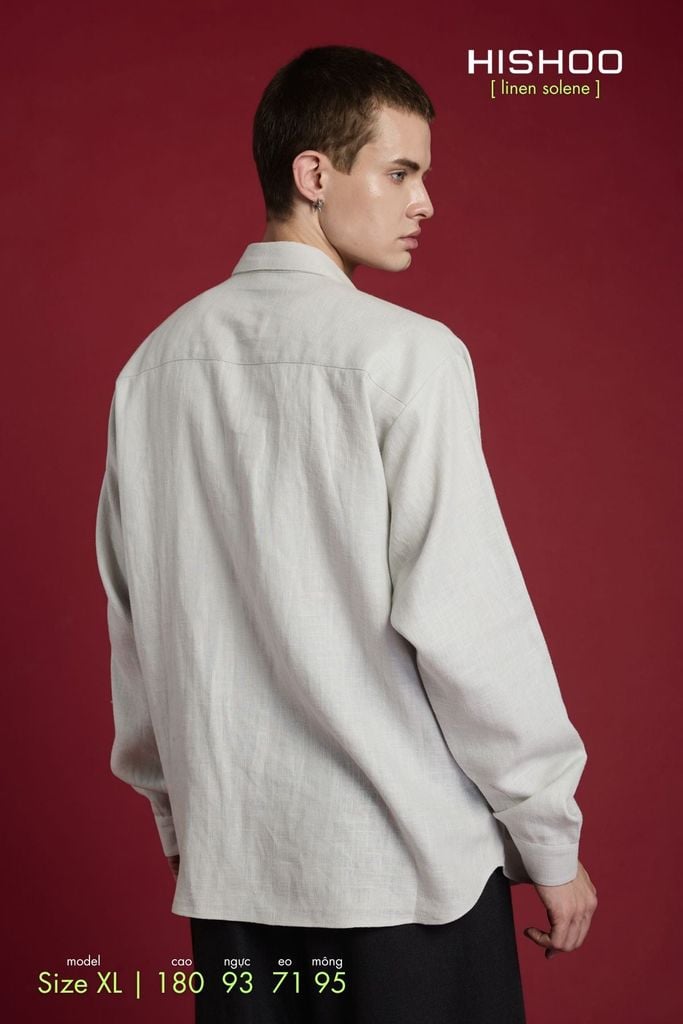 Áo Sơ Mi Nam Tay Dài Relax Form Rộng, Cổ Thường, Lai Ngang Linen Solene Vải Mềm Mát HISHOO A2T003