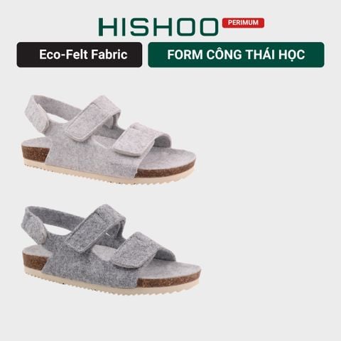 Dép đế trấu sandal birken quai ngang xé dán vải dạ Premium HISHOO B110
