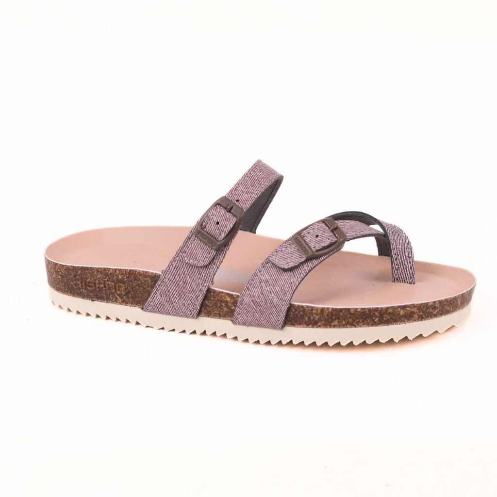 Dép đế trấu birken Xỏ Ngón Nâu Demin Khóa Nâu Premium HISHOO B098