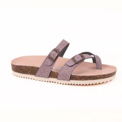 Dép đế trấu birken Xỏ Ngón Nâu Demin Khóa Nâu Premium HISHOO B098
