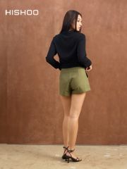 Quần kaki nữ lưng cao Hishoo short suông basic mặc đi chơi, đi làm HISHOO QG001