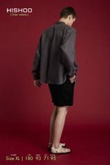 Áo Sơ Mi Nam Tay Dài Relax Form Rộng, Cổ Tàu Tròn, Lai Ngang Linen Solene Vải Mềm Mát HISHOO A2T001