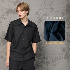 Áo Sơ Mi Nam Đen Relax Form Rộng, Cổ Thường, Lai Ngang Linen Solene Vải Mềm Mát HISHOO A1T003