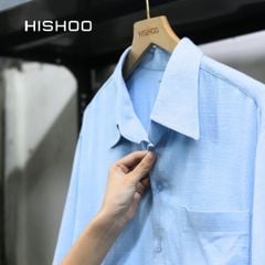 Áo Sơ Mi Nam Xanh Nhạt Relax Form Rộng, Cổ Thường, Lai Ngang Linen Solene Vải Mềm Mát HISHOO A1T003