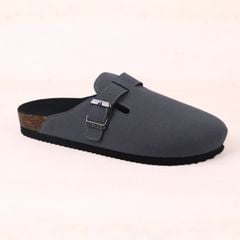 Dép đế trấu sục Boston Xám/ Kem/Bò quai ngang da lộn HISHOO R109