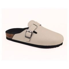 Dép đế trấu sục Boston quai ngang Kem da saffiano  HISHOO R109