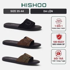 Dép lê bệt Nam quai ngang 1 khóa da lộn lót da premium Manto 6 HISHOO K113