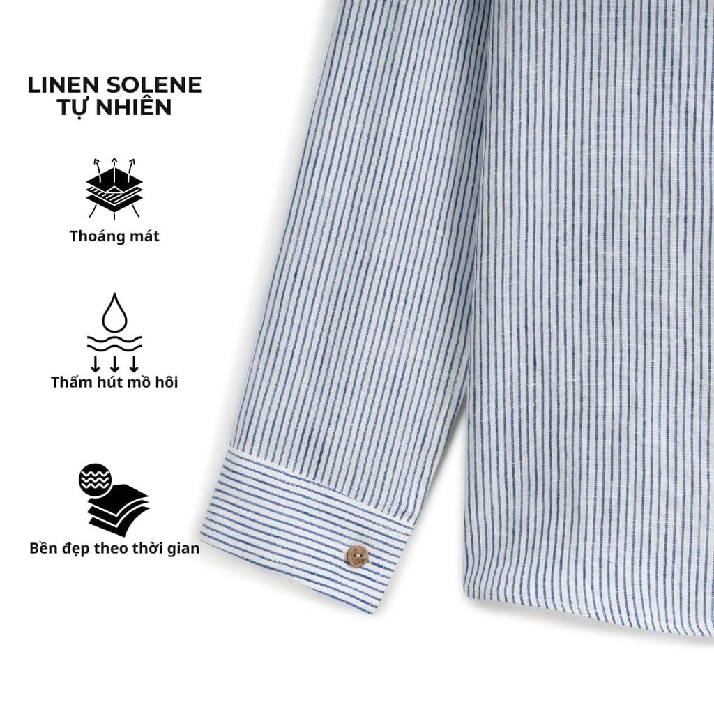 Áo Sơ Mi Sọc Nút Gỗ Tay Dài Nữ Relax Form Rộng, Cổ Thường, Lai Ngang Linen Solene Vải Mềm Mát HISHOO A2G003