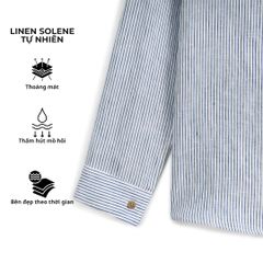 Áo Sơ Mi Sọc Nút Gỗ Tay Dài Nữ Relax Form Rộng, Cổ Thường, Lai Ngang Linen Solene Vải Mềm Mát HISHOO A2G003