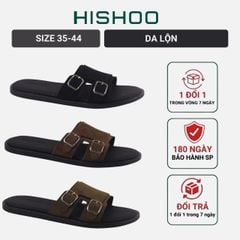 Dép lê bệt Nam quai ngang 2 khóa da lộn lót da premium Manto 6 HISHOO K004