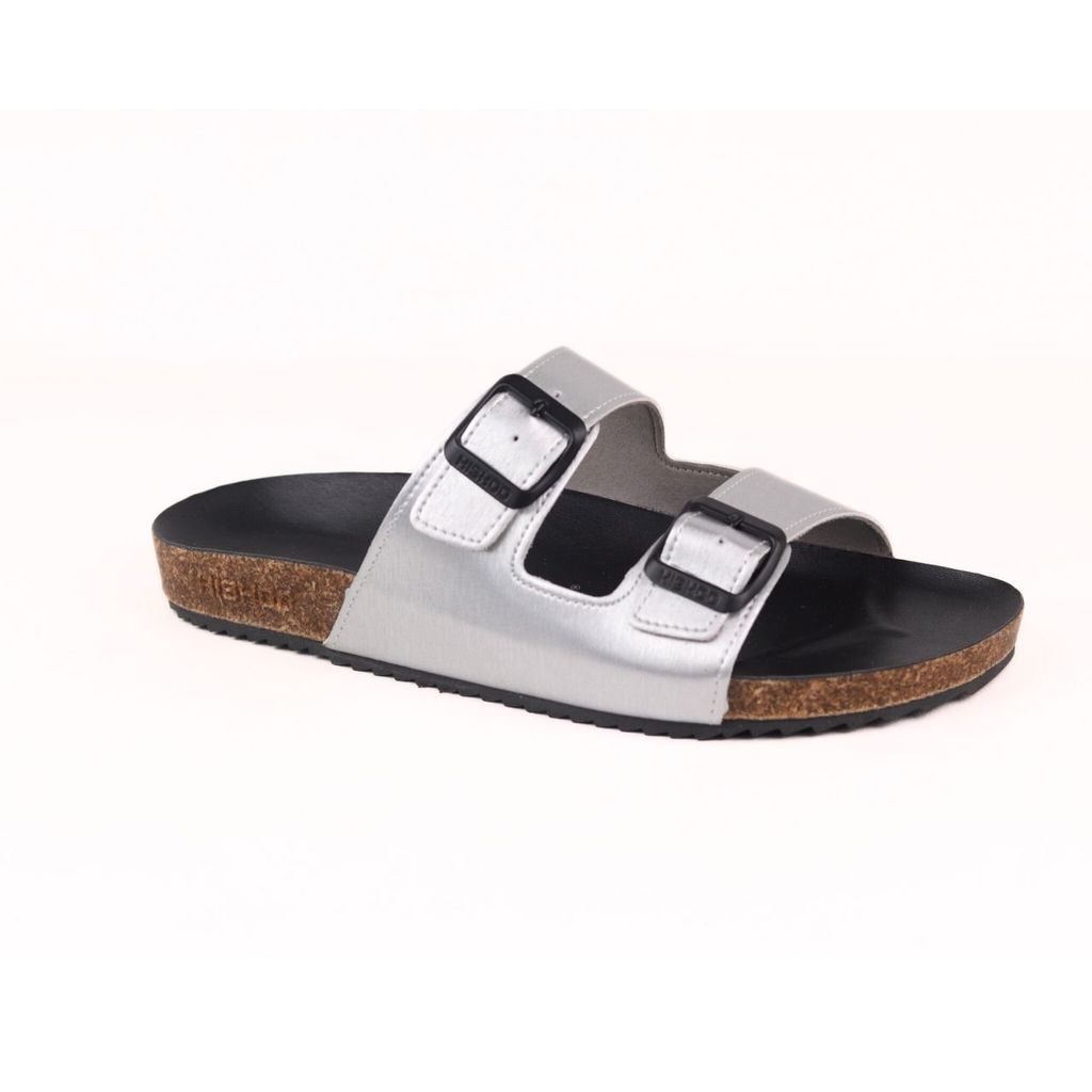 Dép đế trấu birken Bạc quai ngang 2 khóa Hishoo M093