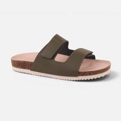 Dép đế trấu birken Xanh Olive quai ngang xé dán premium HISHOO B105