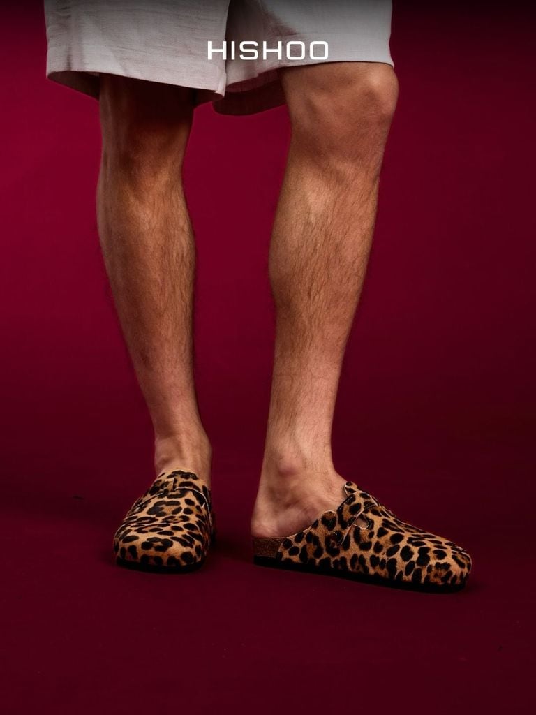 Dép đế trấu sục Boston quai ngang Da Beo Cowhide HISHOO H109