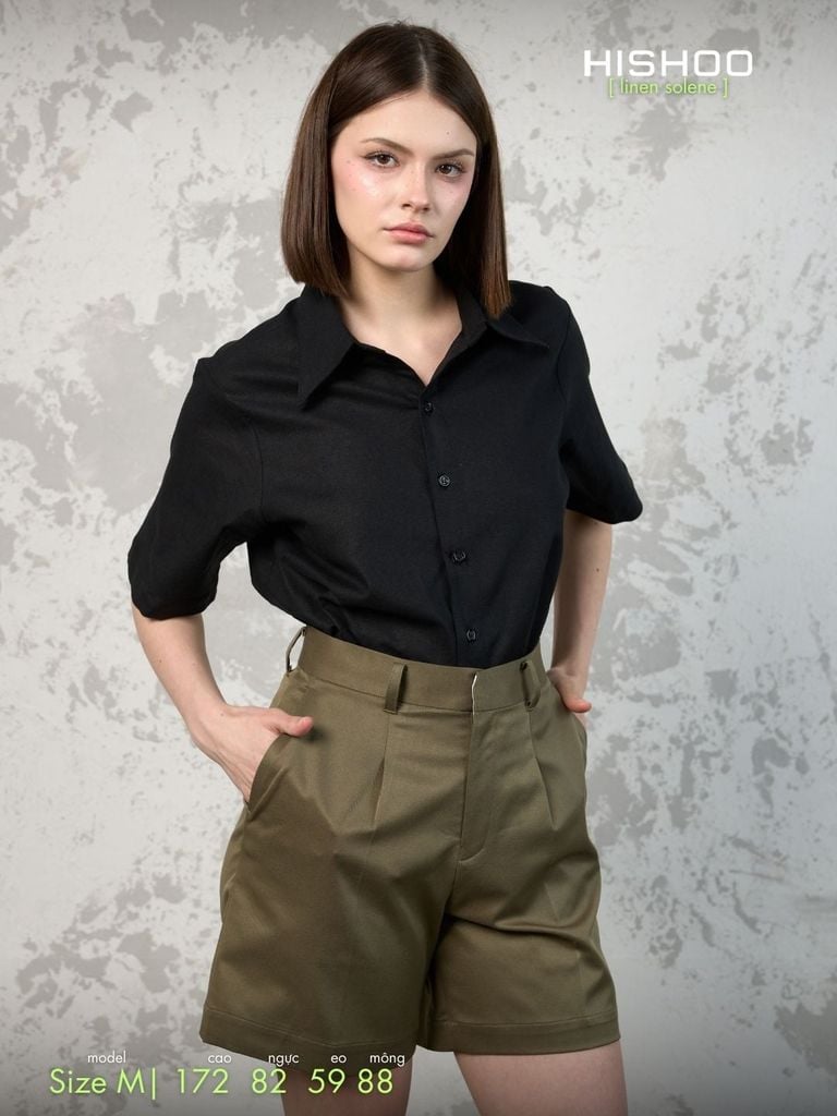 Áo Sơ Mi Nữ Relax Form Rộng, Cổ Thường, Lai Ngang Linen Solene Vải Mềm Mát HISHOO A1G003