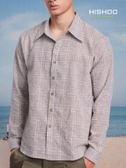 Áo Sơ Mi Caro Nút Gỗ Tay Dài Nam Relax Form Rộng, Cổ Thường, Lai Ngang Linen Solene Vải Mềm Mát HISHOO A2T003