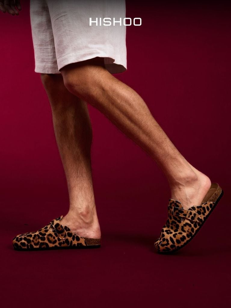 Dép đế trấu sục Boston quai ngang Da Beo Cowhide HISHOO H109