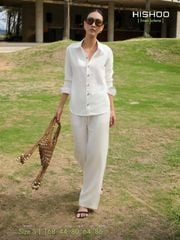 Áo Sơ Mi Nút Gỗ Tay Dài Nữ Relax Form Rộng, Cổ Thường, Lai Ngang Linen Solene Vải Mềm Mát HISHOO A2G003