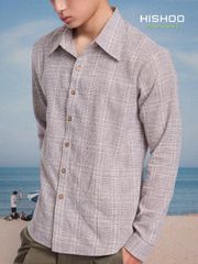 Áo Sơ Mi Caro Nút Gỗ Tay Dài Nam Relax Form Rộng, Cổ Thường, Lai Ngang Linen Solene Vải Mềm Mát HISHOO A2T003