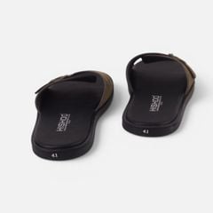 Dép lê bệt Nam quai ngang 1 khóa da lộn lót da premium Manto 6 HISHOO K113