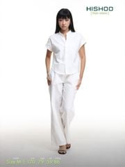 Áo Sơ Mi Nữ Tay Ngắn Relax Form Rộng, Cổ Tàu Vuông, Linen Solene Vải Mềm Mát HISHOO A4G002