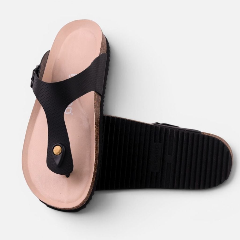 Dép đế trấu birken quai ngang xỏ ngón Đen Crosshatch premium HISHOO B116