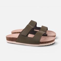 Dép đế trấu birken Xanh Olive quai ngang xé dán premium HISHOO B105