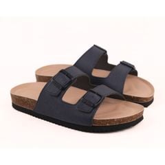 Dép đế trấu birken 2 khoá Xanh Dương Saffiano premium HISHOO B093