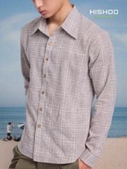 Áo Sơ Mi Caro Nút Gỗ Tay Dài Nam Relax Form Rộng, Cổ Thường, Lai Ngang Linen Solene Vải Mềm Mát HISHOO A2T003