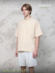 Áo Sơ Mi Nam Kem Relax Form Rộng, Cổ Tàu Vuông, Lai Ngang Linen Solene Vải Mềm Mát HISHOO A1T002