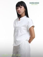 Áo Sơ Mi Nữ Tay Ngắn Relax Form Rộng, Cổ Tàu Vuông, Linen Solene Vải Mềm Mát HISHOO A4G002