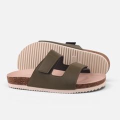 Dép đế trấu birken Xanh Olive quai ngang xé dán premium HISHOO B105