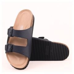 Dép đế trấu birken 2 khoá Xanh Dương Saffiano premium HISHOO B093