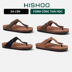 Dép đế trấu birken quai ngang xỏ ngón da lộn premium HISHOO H116