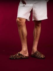 Dép đế trấu sục Boston quai ngang Da Beo Cowhide HISHOO H109