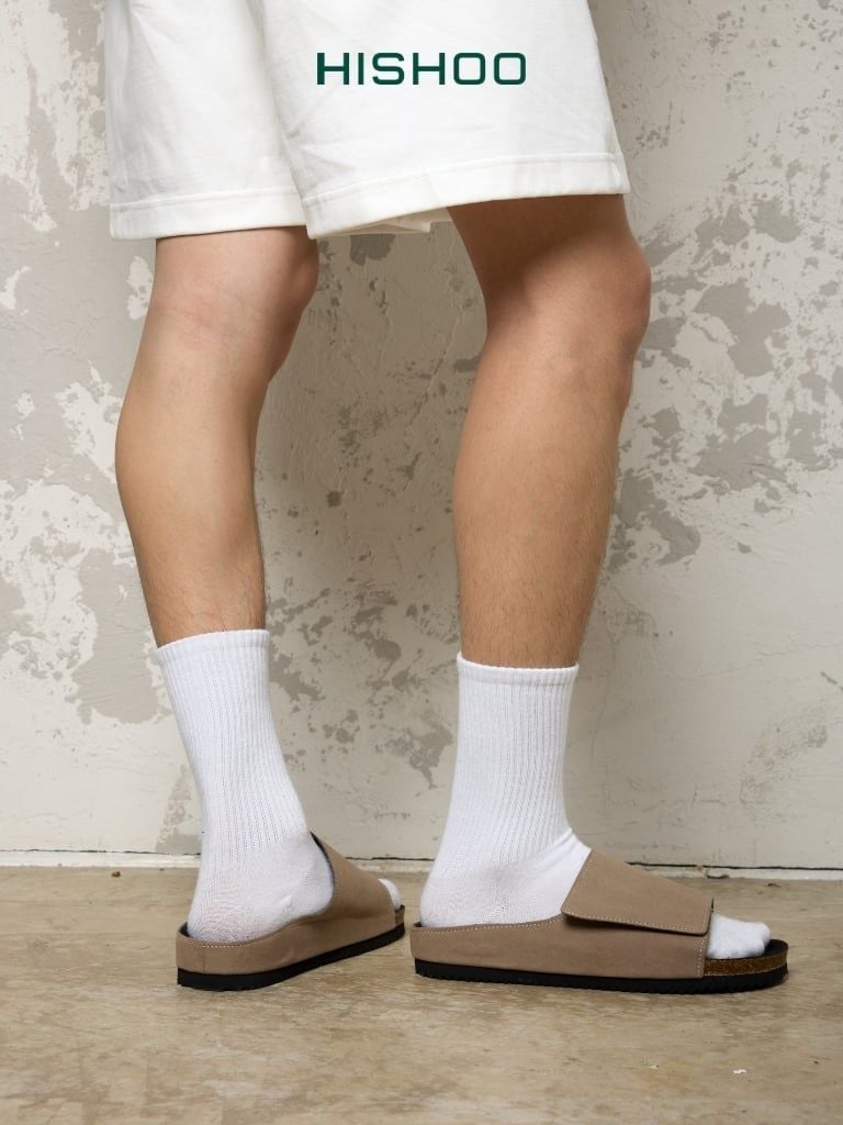 Dép đế trấu birken xé dán Form Công Thái Học quai ngang da lộn HISHOO R108