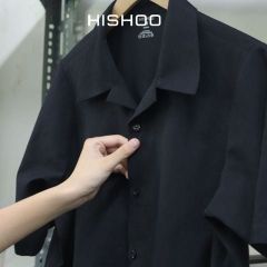 Áo Sơ Mi Nữ Đen Relax Form Rộng, Cổ Danton, Lai Ngang Linen Solene Vải Mềm Mát HISHOO A1G004