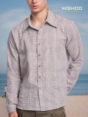 Áo Sơ Mi Caro Nút Gỗ Tay Dài Nam Relax Form Rộng, Cổ Thường, Lai Ngang Linen Solene Vải Mềm Mát HISHOO A2T003