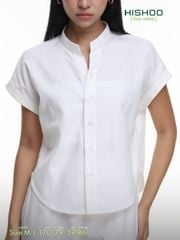Áo Sơ Mi Nữ Tay Ngắn Relax Form Rộng, Cổ Tàu Vuông, Linen Solene Vải Mềm Mát HISHOO A4G002
