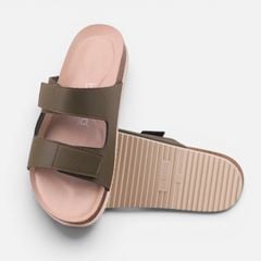 Dép đế trấu birken Xanh Olive quai ngang xé dán premium HISHOO B105