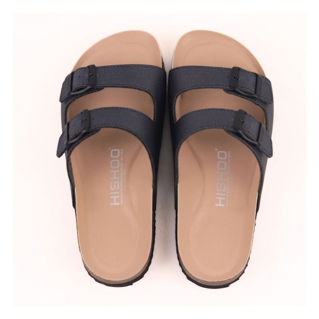 Dép đế trấu birken 2 khoá Xanh Dương Saffiano premium HISHOO B093