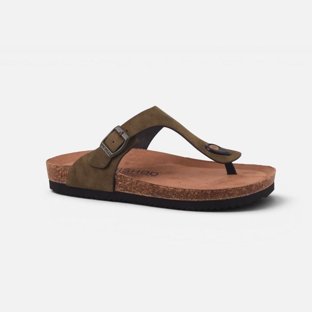 Dép đế trấu birken quai ngang xỏ ngón da lộn premium HISHOO H116