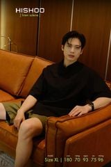 Áo Sơ Mi Nam Đen Relax Form Rộng, Cổ Tàu Tròn, Lai Ngang Linen Solene Vải Mềm Mát HISHOO A1T001