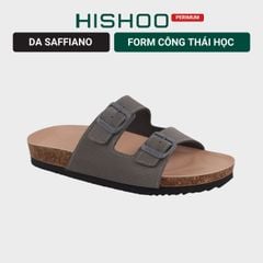 Dép đế trấu birken 2 khoá Xám Ghi Saffiano premium HISHOO B093