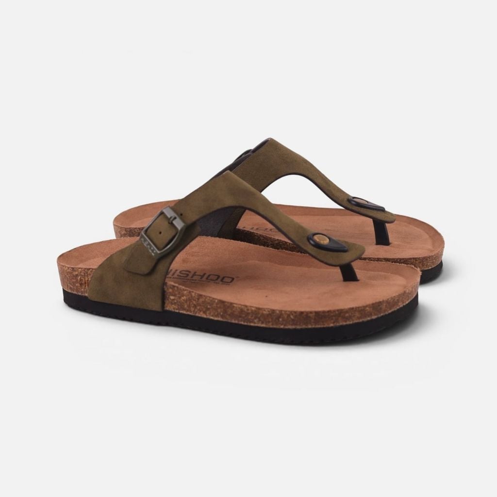 Dép đế trấu birken quai ngang xỏ ngón da lộn premium HISHOO H116