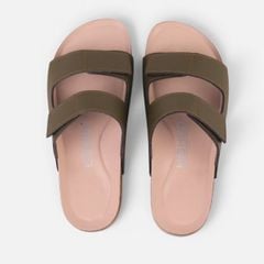Dép đế trấu birken Xanh Olive quai ngang xé dán premium HISHOO B105