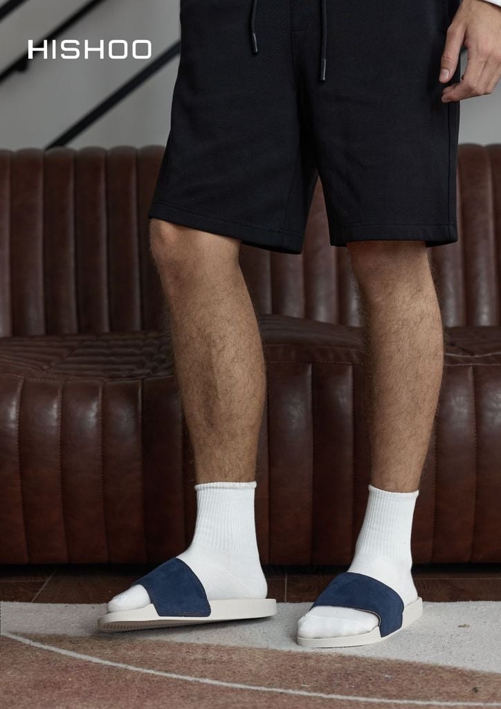 Dép quai ngang Nubuck Xanh navy HISHOO U111