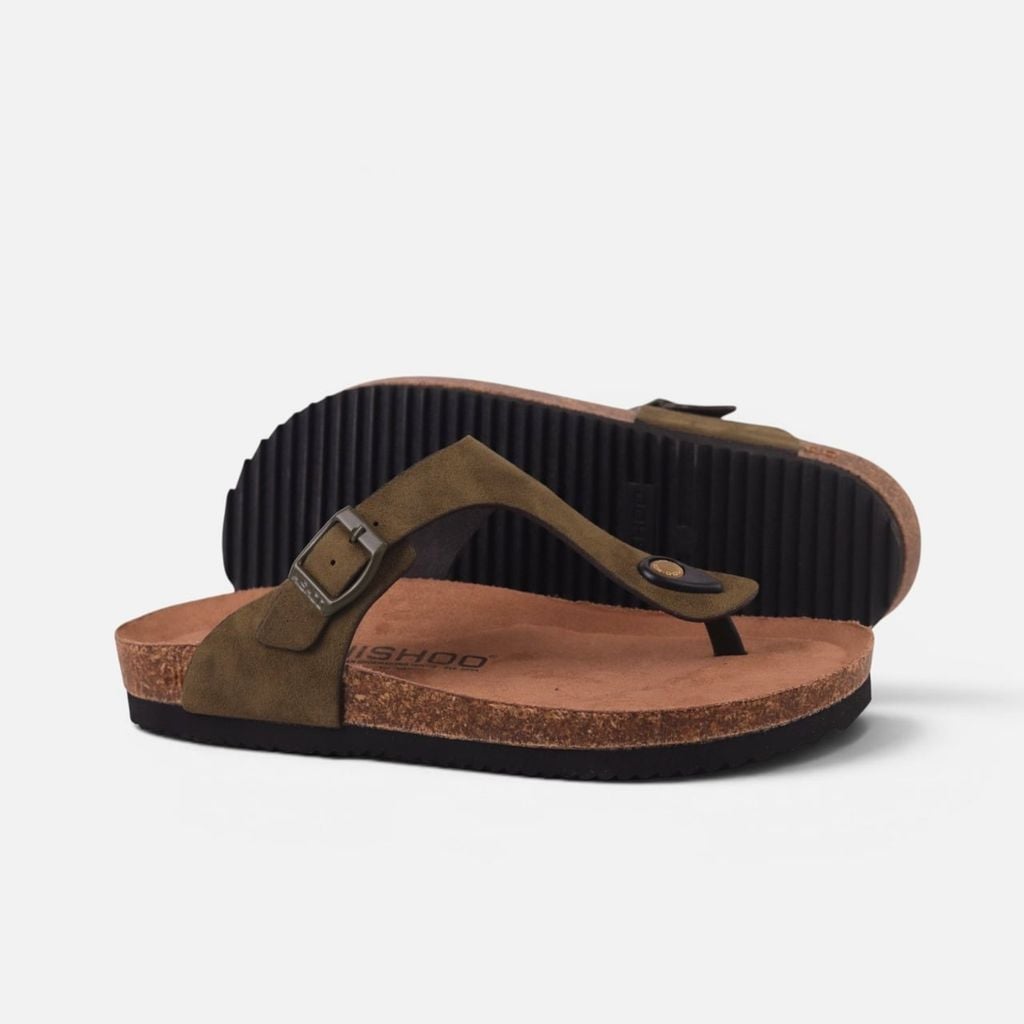 Dép đế trấu birken quai ngang xỏ ngón da lộn premium HISHOO H116
