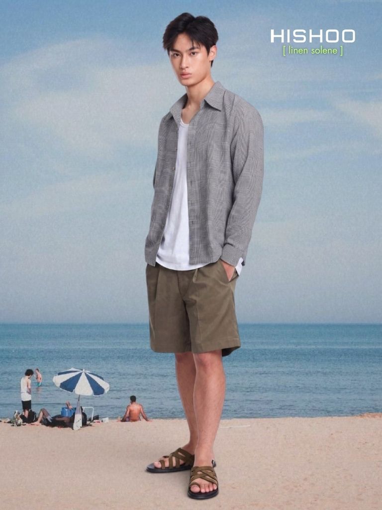 Áo Sơ Mi Caro Nút Gỗ Tay Dài Nam Relax Form Rộng, Cổ Thường, Lai Ngang Linen Solene Vải Mềm Mát HISHOO A2T003