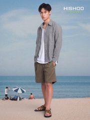Áo Sơ Mi Caro Nút Gỗ Tay Dài Nam Relax Form Rộng, Cổ Thường, Lai Ngang Linen Solene Vải Mềm Mát HISHOO A2T003